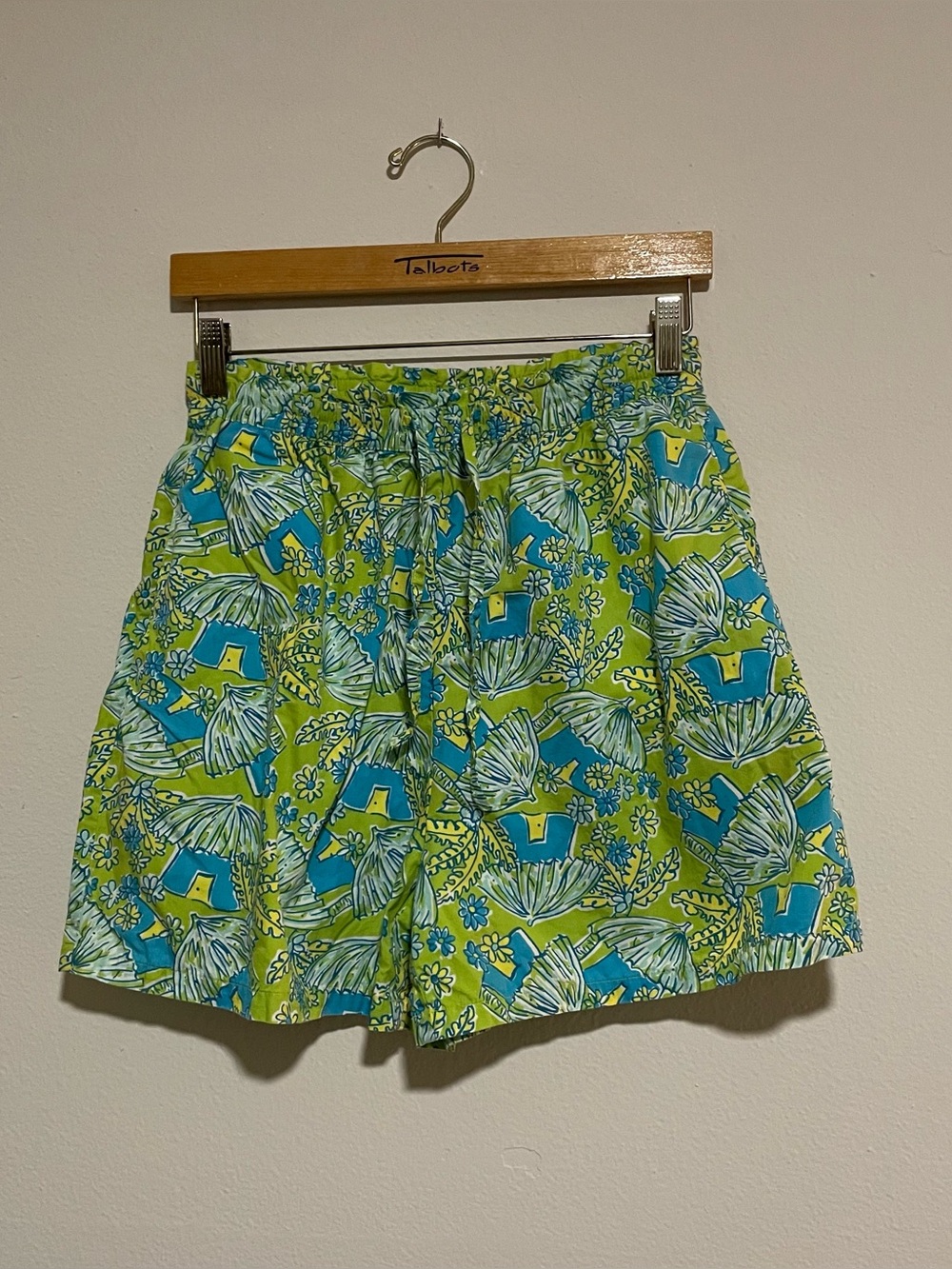 Vintage Lilly Pulitzer Green, Yellow and Blue Floral Palm Shorts, Size Small